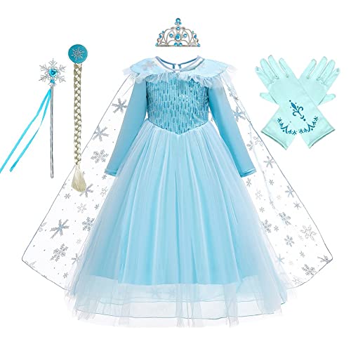CinheyU Vestidos de Princesa Elsa para Niñas Frozen Disfraz de Carnaval Cumpleaños Boda Fiesta Navidad Ceremonia Traje de Halloween Mascarada Cosplay Vestir con Accesorios 2 años