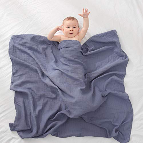 Pomiso Muslin Swaddle Blankets, Baby Swaddle Blanket, Large 47 X 47 Inches Muslin Baby Blanket Wrap For Baby Boys And Girls, 4 Pack, Solid Color, Grey Blue White Green #TOP4