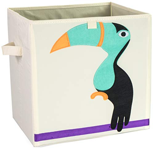 Grinscard Spielzeugkiste mit Griffen im Tukan Design - Größe L ca. 34 x 33 x 33 cm - Spielkiste zur Spielzeug Aufbewahrung