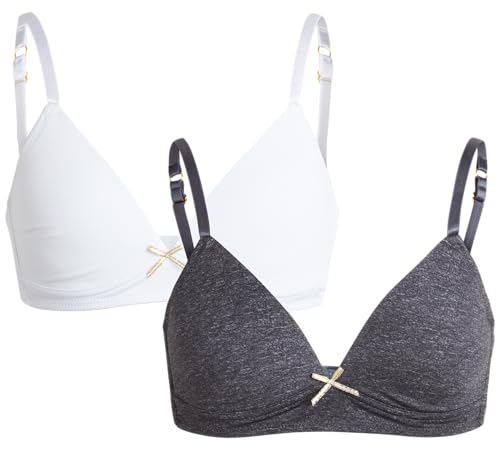 Nicole Miller Girls Training Bras - 2 Pack Molded Microfiber A-Cup Bra, Adjustable Straps - No Wire Bra for Girls (30A-36A)