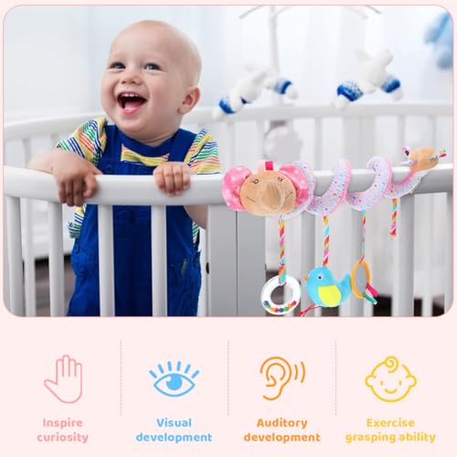 Image of SNOWIE SOFT Elephant Crib Toys Stroller Soft Plush Toy Spiral Colorful Baby Toys for 6 to 12 Months Interactive Cartoon Stuffed Crib Ornament Early Educational Activity Babies Sensory Toy