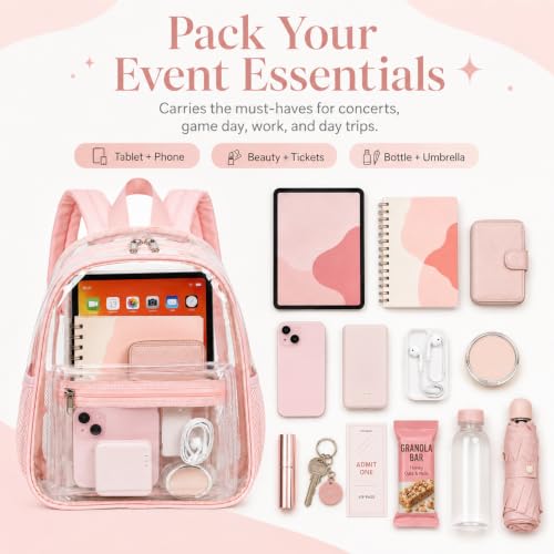 Image of BTOOP Mini Clear Backpack for Stadium Events, 12 x 9 x 5 Inch Transparent PVC Bookbag, Fits Within Common 12x12x6 Stadium Bag Limits, for Concerts, Festivals, Women and Teens