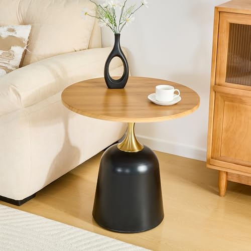 Mesa auxiliar redonda de 60 cm para salón dormitorio y oficina con tablero aspecto de madera 4