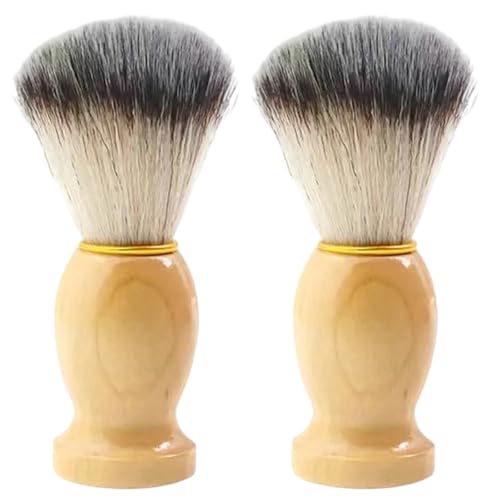Shaving Brush, 2 Pack Wooden Handle Shaving Brushes for Men, Barber Brush for Wet Shaving with Cream and Soap, Shave Brush for Daily Grooming and Professional Use, 10.5x3.4 Cm