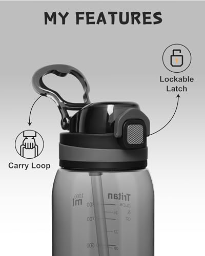 Opard Peak 700 ml/1000 ml Trinkflasche mit Strohhalm, BPA-frei, Auslaufsichere Flasche mit Klappdeckel