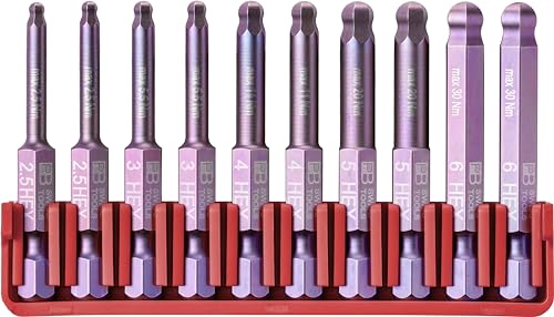 PB Swiss Tools Hex Bit Block PB E6.715 CN | 100% Swiss Made | 10-Piece Bit Set with 10 Long E6 1/4" PrecisionBits, Sized 2-6 mm