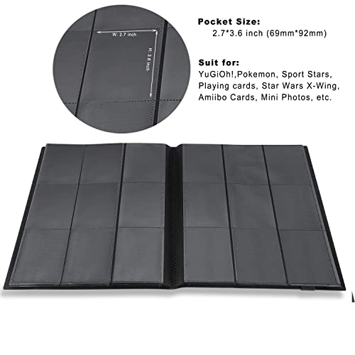 Image of Trading Card Binder Soft PP Material Elastic Strap, Store Cards with Sleeves,Black color (4 Pocket 160 Cards Capacity)