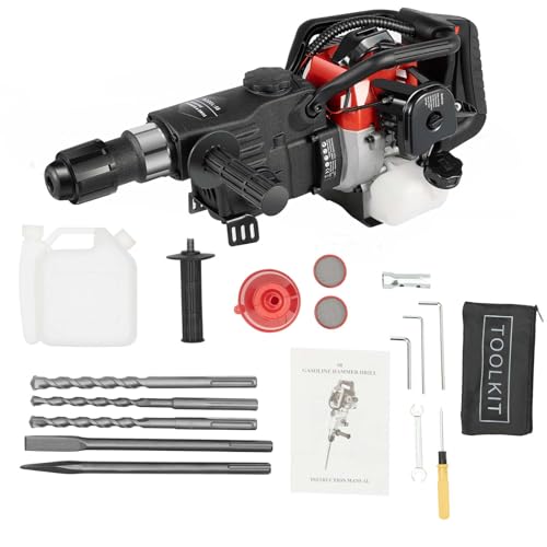 Demolition Hammer Breaker Drill 1000W 2300~4000bpm,Concrete Breaker Pneumatic,2-Stroke Air Cooling Petrol Demolition Hammer Single Cylinder Gas Demolition Jack Hammer,with Pointed and Flat Chisel