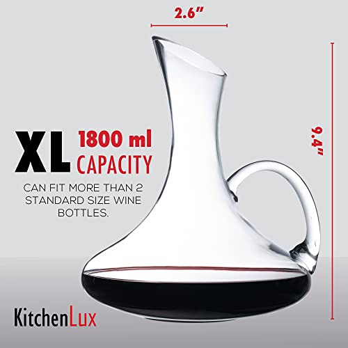 Red Wine Decanter - Aerator Carafe With Slanted Pourer Spout - Hand Blown Crystal Decanter For Wine - Glass Oxygenation Breather Dispenser - Gifts For The Wine Enthusiast #TOP2