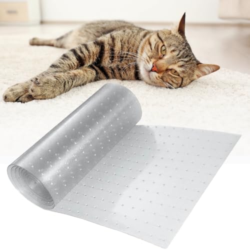 Pawzyboo 8.2Ft Cat Carpet Protector for Doorway, Carpet Scratch Stopper, Door Clear Runner Rug Carpet Protector for Pets, Plastic Carpet Protector Roll Mat to Protect from Cat Scratch, Up to 3 Doors