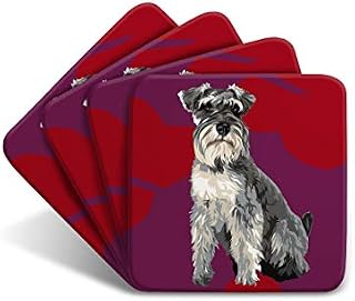 Schnauzer Coaster Set by Artist Leslie Gerry - Set of 4 - Non-Slip - Cork-Backed - Dog Coaster Set