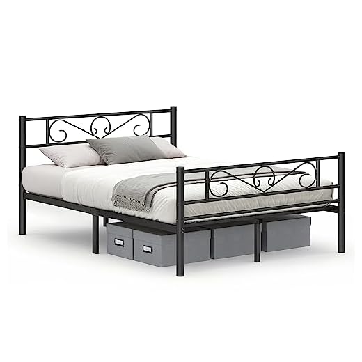 VASAGLE Lit 2 Personnes, Double, Lit 2 Places, en Métal, Convient pour Matelas de 140 x 190 cm, Montage Facile, pour Petits Espaces, Chambre d’Amis, Ado, Noir d'encre RMB063B01
