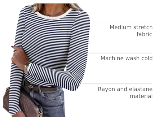 Image of ANRABESS Women Long Sleeve Shirts Rib Knit Slim Fit Tops Basic Tee Spring Outfits Casual T-Shirt Underscrubs Layer Clothes