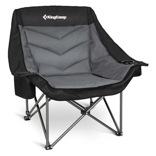 KingCamp Oversized XL Camping Chair Heavy Duty 500lbs Folding Couch for Adults Padded Large Comfortable Sofa Seat with Cooler Bag Cup Holder for Outdoor Sports Fishing Patio Lawn Black/Grey