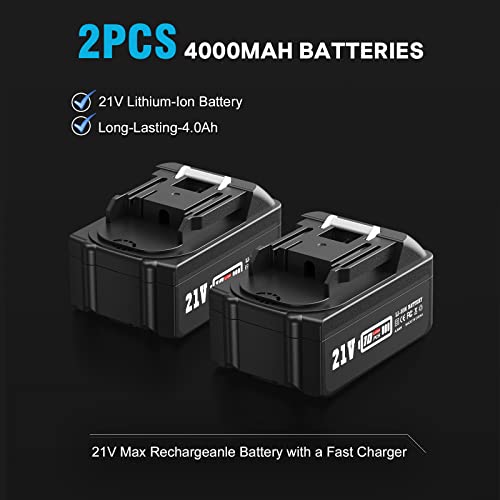 Cordless Angle Grinder, 21V Power Angle Grinder Tools With 2Pcs 4.0Ah Batteries & Fast Charger,9000Rpm Brushless Motor Metal Grinder, 4-1/2'' Cutting Wheels, Flap Disc For Cutting, Polishing #TOP1