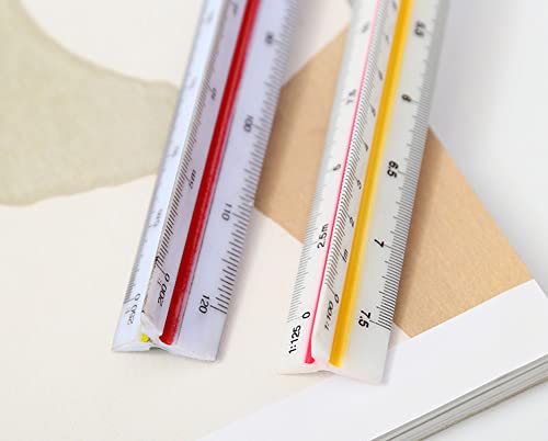 Roysmart Kunststoff Maßstab Lineal Dreikantmaßstab, Maßstab Lineal 30 cm Dreikantlineal Metrische Skalen 1:20 1:25 1:50 1:75 1:100 1:125