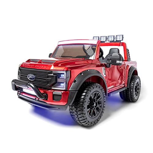Ford SX2088 Super Duty F450 24V 2 plazas MP4 - Rojo -Coche eléctrico para niños Ruedas XXL Goma, Asiento de Polipiel, Pintura Metalizada, Coche de batería 24v, Motores de 240W y Mando para Padres