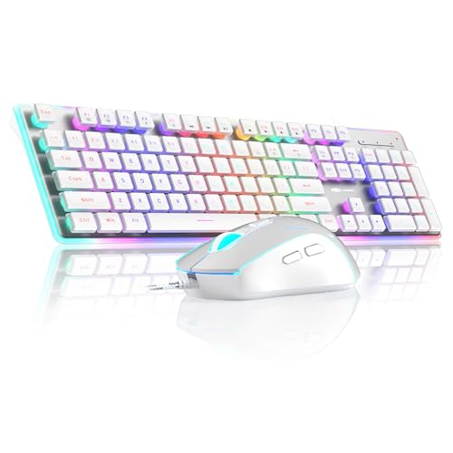 MageGee GK970 Ensemble clavier et souris de jeu, clavier rétroéclairé filaire avec souris rose, sensibilité réglable pour PC/ordinateur portable/Mac...