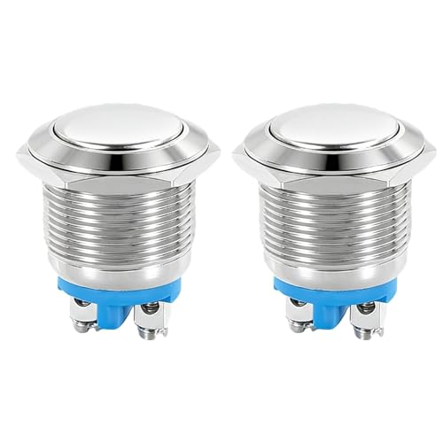 2 Stück 22mm Edelstahl Drucktaster, IP67 Taster Wasserdicht Momentaner Schalter,Momentan Schraubklemmen Klingelknopf Edelstahl für Auto, Zündanlagen,Haushaltsgeräte