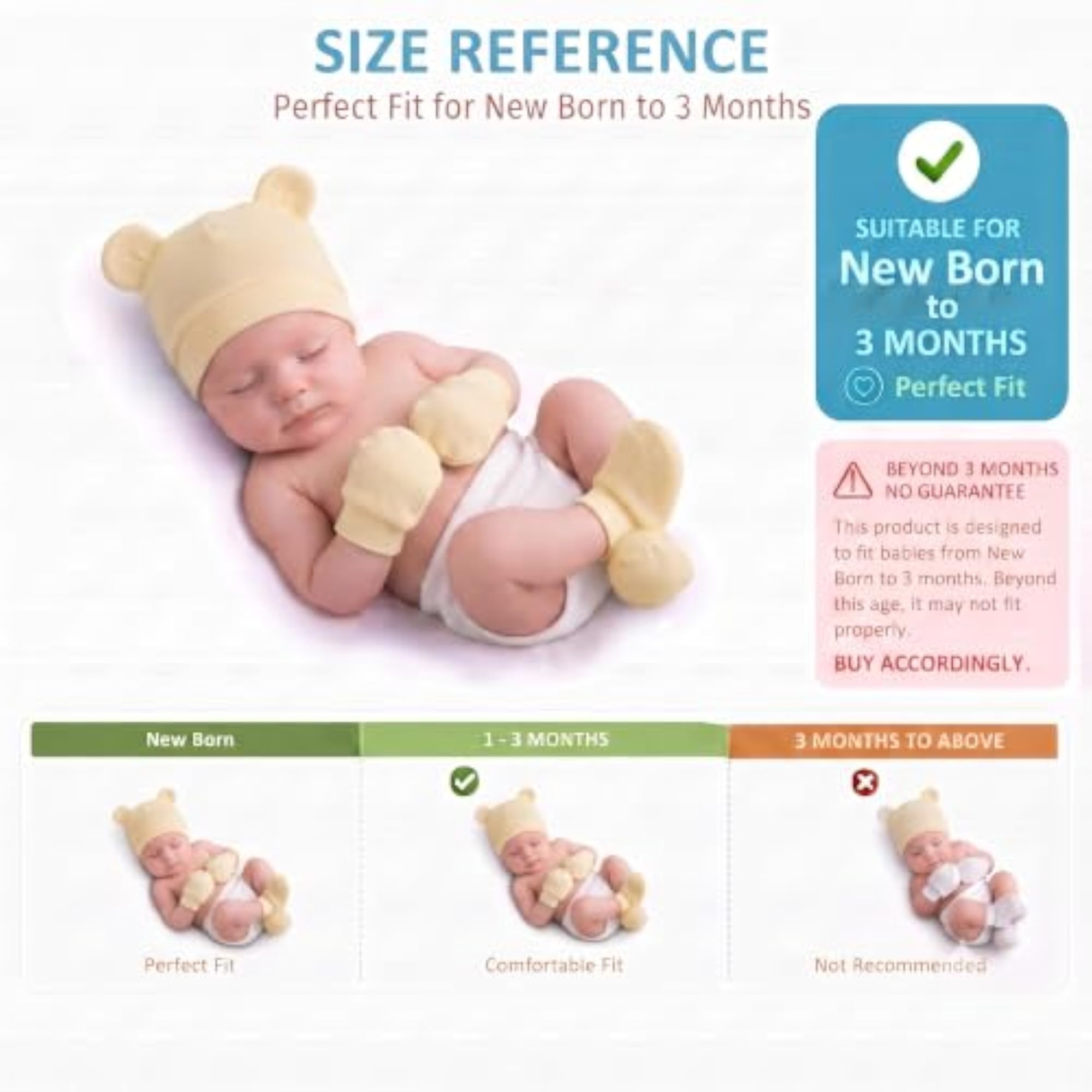 Newborn Cap Mittens and Booties Set for 0-3 Months