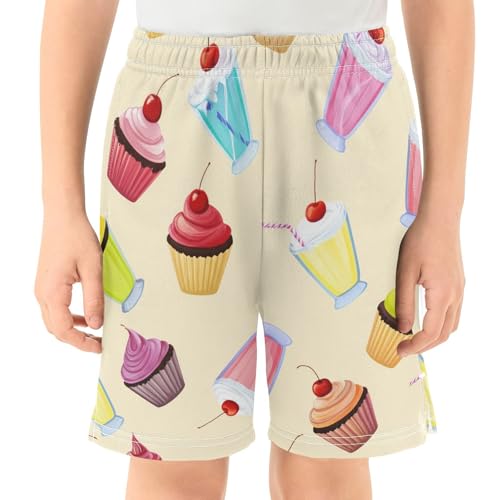 Cupcakes and Milkshakes Athletic Shorts with Zipper Pockets, Youth Boys Athletic Running Shorts for Summer2