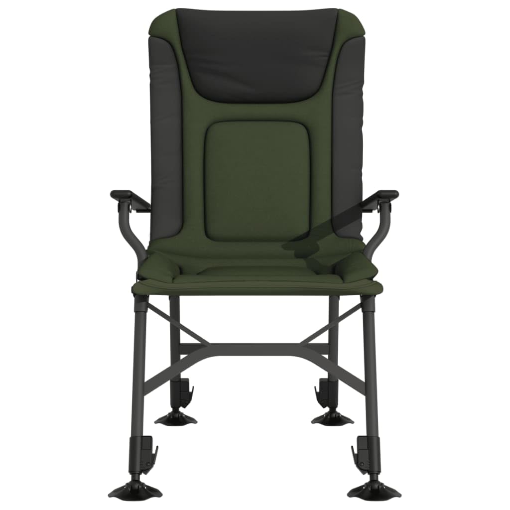 Krzesło wędkarskie z podłokietnikami składane, stalowy stelaż, zielony, 61 x 92 x 100 cm, regulowane oparcie 0-180 stopni, wyściełane, składane krzesło do ogrodu, na kemping, balkon i taras
