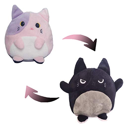 Reversible Mini Cat Plush Toy - Cute Stuffed Animal Doll - Show Your Mood Without Saying A Word