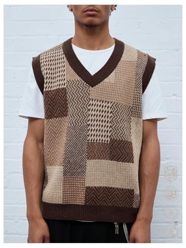 Men's Graphic Sweater Vest V Neck Sleeveless Knitted Pullover Tops4