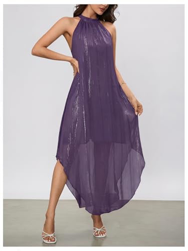Image of Verdusa Women's Wedding Guest Dress Halter Flowy Chiffon Asymmetrical Long Summer Prom Dress