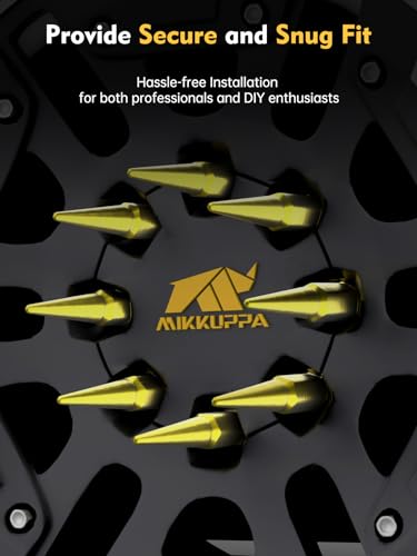 Image of MIKKUPPA M14x1.5 Wheel Spike Lug Nuts, 32 PCS Gold Spiked Lug Nuts 14mmx1.5 Solid 4.4 inch Tall Acorn Lug Nut with 1 Socket Key Replacement for Chevy Silverado 1500 2500 3500, F150 F250 F350