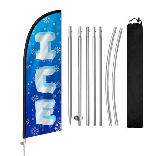 Drapeau de glace QSUM en polyester avec mât en alliage d'aluminium et piquet de sol