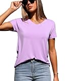 Abardsion 2025 Summer V Neck T Shirts for Women Trendy Outfits Loose Fitted Elegant Blouses Tops (Light Purple, XL)