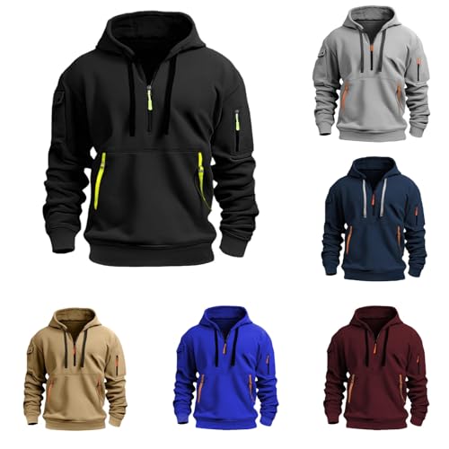Quarter Zip Up Hoodie Men Casual Long Sleeve Workout Hoodies Vintage Tactical Sweatshirt Fleece Athletics Pullover Tops
