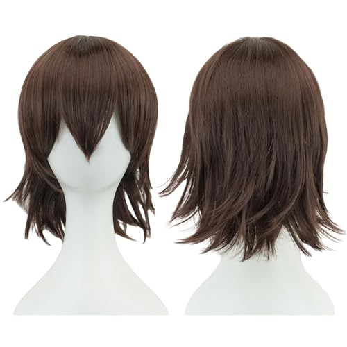 IMISSU 12 Inches Unisex Short Cosplay Hair Party BOB Wig with Bangs Halloween Costume Wigs (Brown)