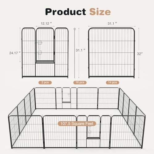 image for SMUG Heavy-Duty Iron Dog Playpen – 16 Panel 32” Durable, Rust-Resi