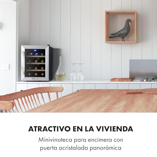 Klarstein Vinoteca 12 Botellas, Nevera Expositora Vino y Cerveza de Una Zona, Pequeña, Interior y Exterior con Puerta de Cristal, Protección UV, Panel Táctil, 4-22°C - imagen 2