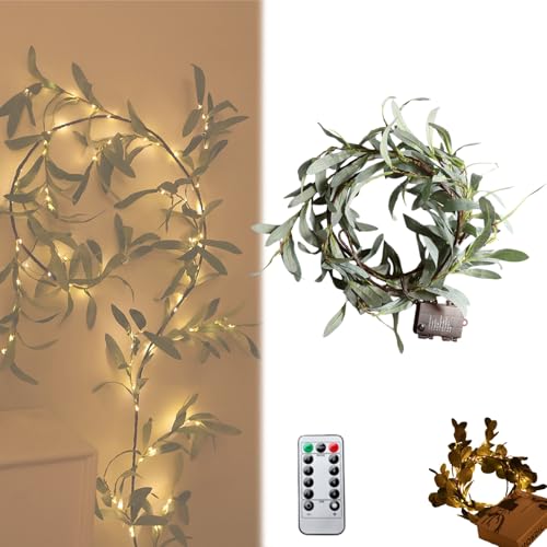 Twinkling Tree Olive Vine, Twinkling Tree Fairy Light Olive Vine, Pre-Lit Lighted Artificial Olives Garland, Greenery Garland, Garlands with Lights, for Xmas Fireplace Décor (6FT-olive leaves)
