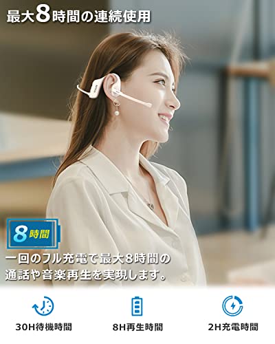 Earaku(イアラク) Bluetoothヘッドセット 通話用イヤホン 両耳 耳掛け 空気伝導 ヘッドセット マイク付き Bluetooth5.3 AAC対応 ミュート機能 ENCノイズキャンセリング 耳を塞がない 軽量32g 耳掛け式イヤホン ハンズフリー通話 在宅勤務/運転/オンライン会議/テレワーク用 IPX5防水 装着感快適 iOS/Android/PC/Windows対応 (ホワイト)