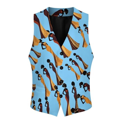 African U.S Women Men's Suit Vests Business Formal Dress Vest V-Neck Waistcoat for Wedding Casual4