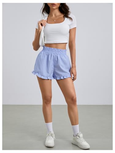 Image of MakeMeChic Women's Gingham Ruffle Lounge Shorts Elastic High Waist Pajamas Boxer Shorts