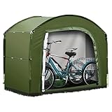 Protezione dagli agenti atmosferici: combinando una porta con cerniera antiruggine con un design resistente al vento, questa tenda protegge le biciclette prevenendo l'accumulo di umidità e promuovendo un flusso d'aria costante per una maggiore protezione a tutto tondo