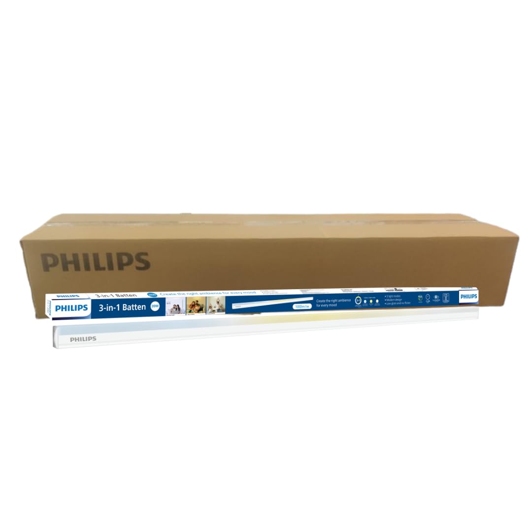 Philips Compact 4ft 20-watt LED Tubelight Wholesale Factory Pack | 3 Colors in 1 LED Batten | Scene Switch Tubelight for Home & Decoration | Color: Tunable White, Pack of 20
