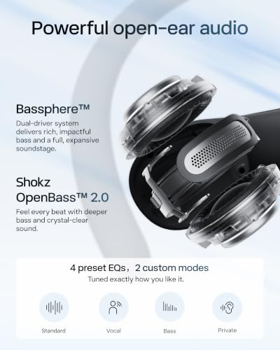 Image of SHOKZ OpenFit Air 2, Open Earbuds, Black, Water Resistant, Secure Earhooks