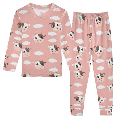 Pajama Sets Long Sleeve Cow Faces on Pink Soft Comfy Sleepwear 2 Piece PJS 3-8T