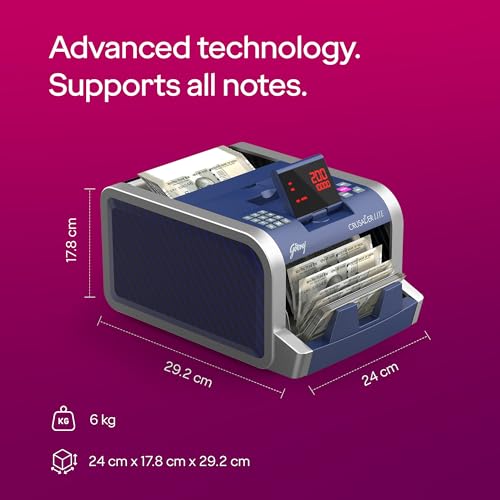 Image of Godrej Security Solutions Crusader Lite Display Currency Counter with Customer Display Unit | Fully Automatic & Mg, Uv & Ir Fake Note Detector for Bank (Sech011800146)