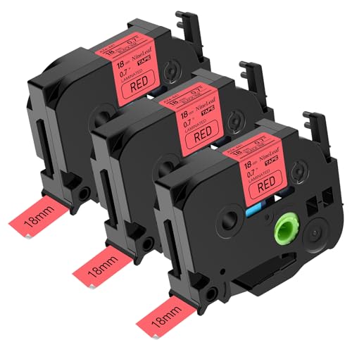 Image of NineLeaf 3 x Compatible for Brother P-Touch TZe-441 TZe441 TZ-441 TZ441 AZe-441 TZE Tape 18mm 0.7'' 3/4 inch Black on Red Laminated Label Tape for Ptouch PT-1760 1800 1810 1830 1830C Label Maker