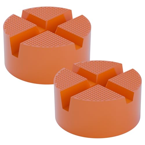 Image of Mapleza Round Floor Jack Rubber Pad | 2PCS anti-slip X-groove jack pads, guard car pinch weld frames, universal for car & trailer jacks, 3.9x3.9x1.8in