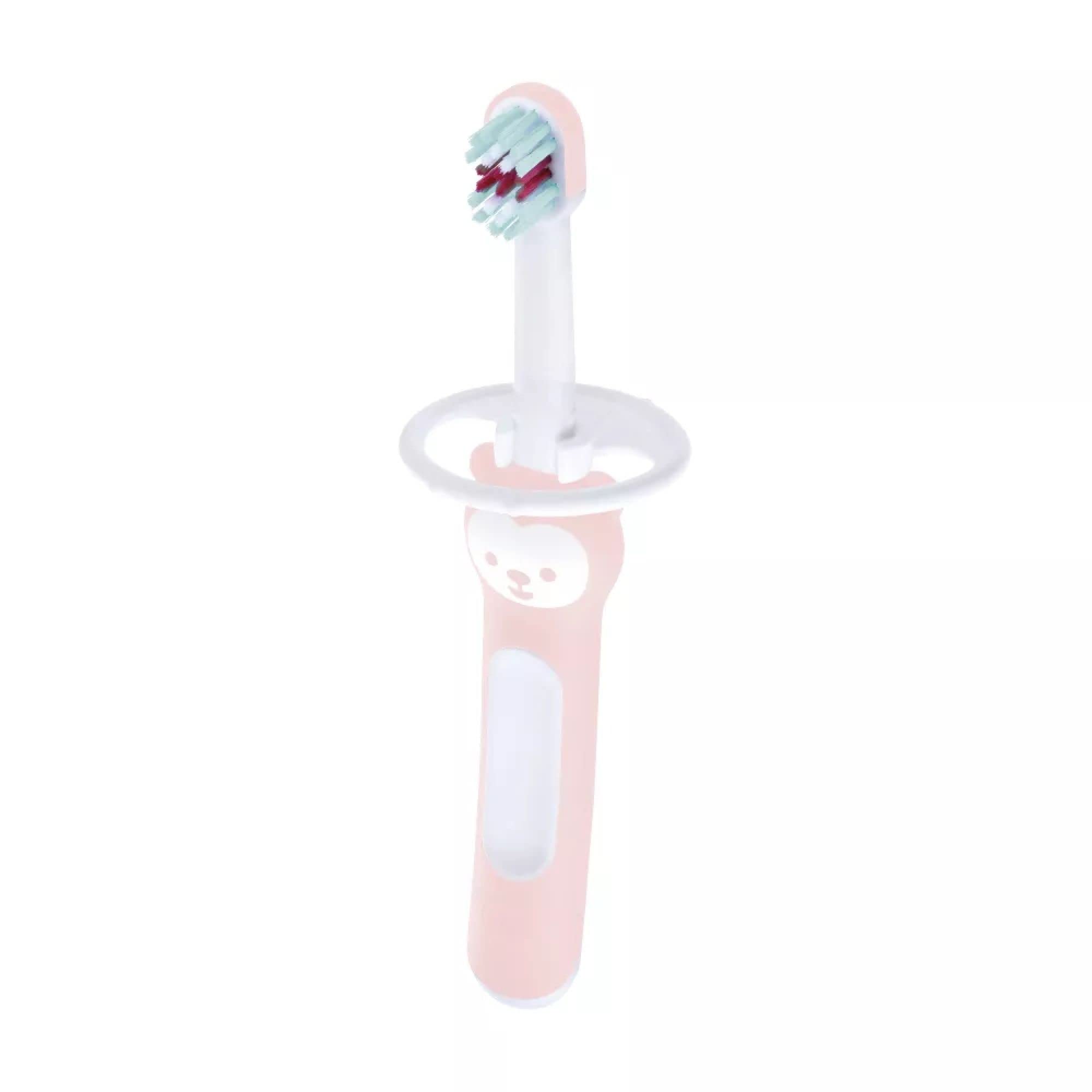 MAM, Il mio primo spazzolino da denti per bambini, facile da tenere in mano, per imparare a lavare i denti da solo, con scudo di protezione, a partire dai 6 mesi, colori casuali