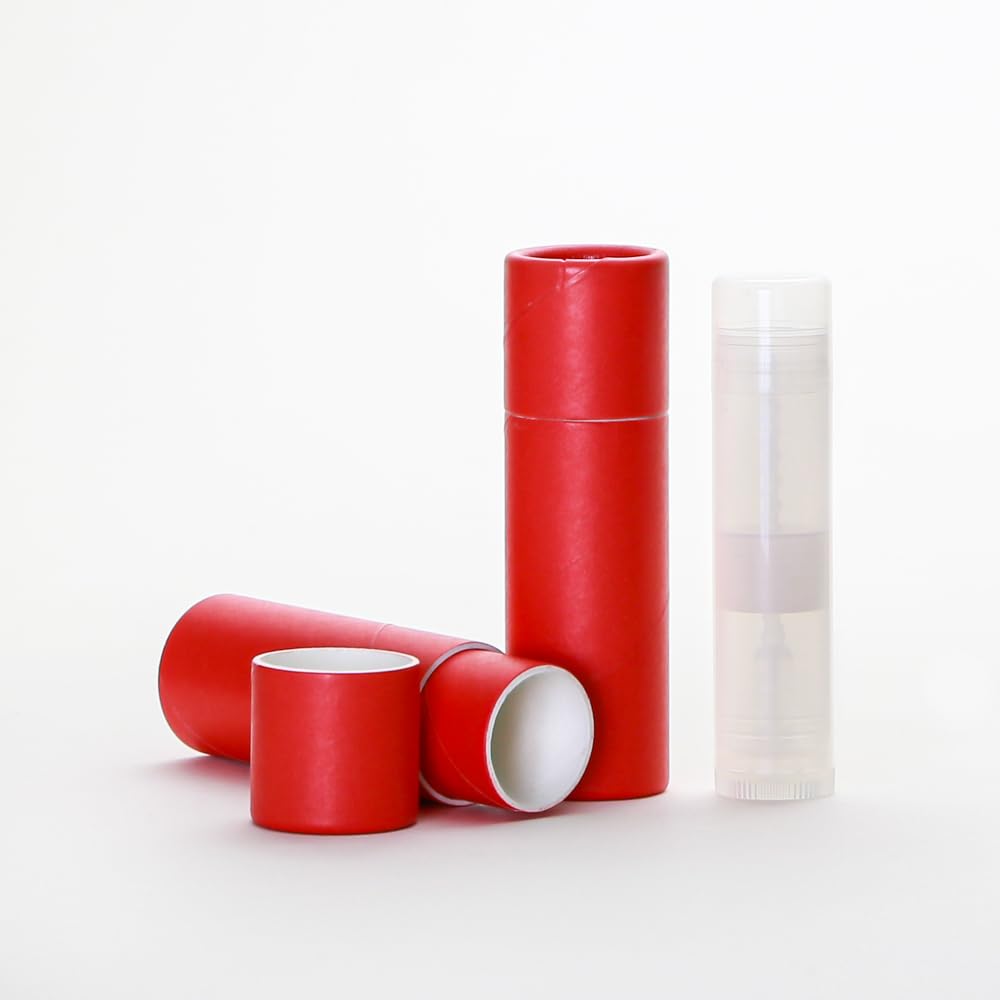 Eco Friendly 1/3 OZ Red Lip Balm Tubes – Red Cardboard 100% Biodegradable Cosmetic Push Up Tubes – 300 PACK