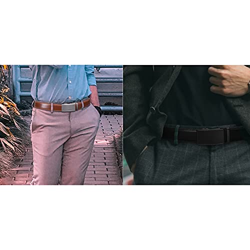 Image of Founders & C Mens Belt 2 Pack,Leather Ratchet Click Belt Dress with Slide Buckle 1 3 /8 inch in Gift Set Box- Size Adjustable